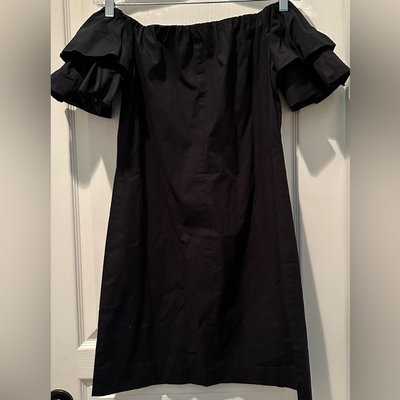 Club Monaco Arnar Off-the-Shoulder Black Cotton A-Line Mini Dress - Picture 3 of 10
